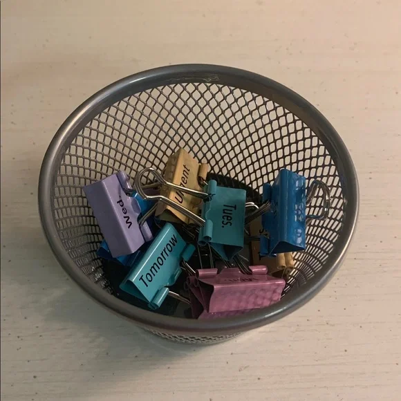 10 PC Colorful Binder Clips with Silver Tone Mesh Holder - Picture 5 of 5